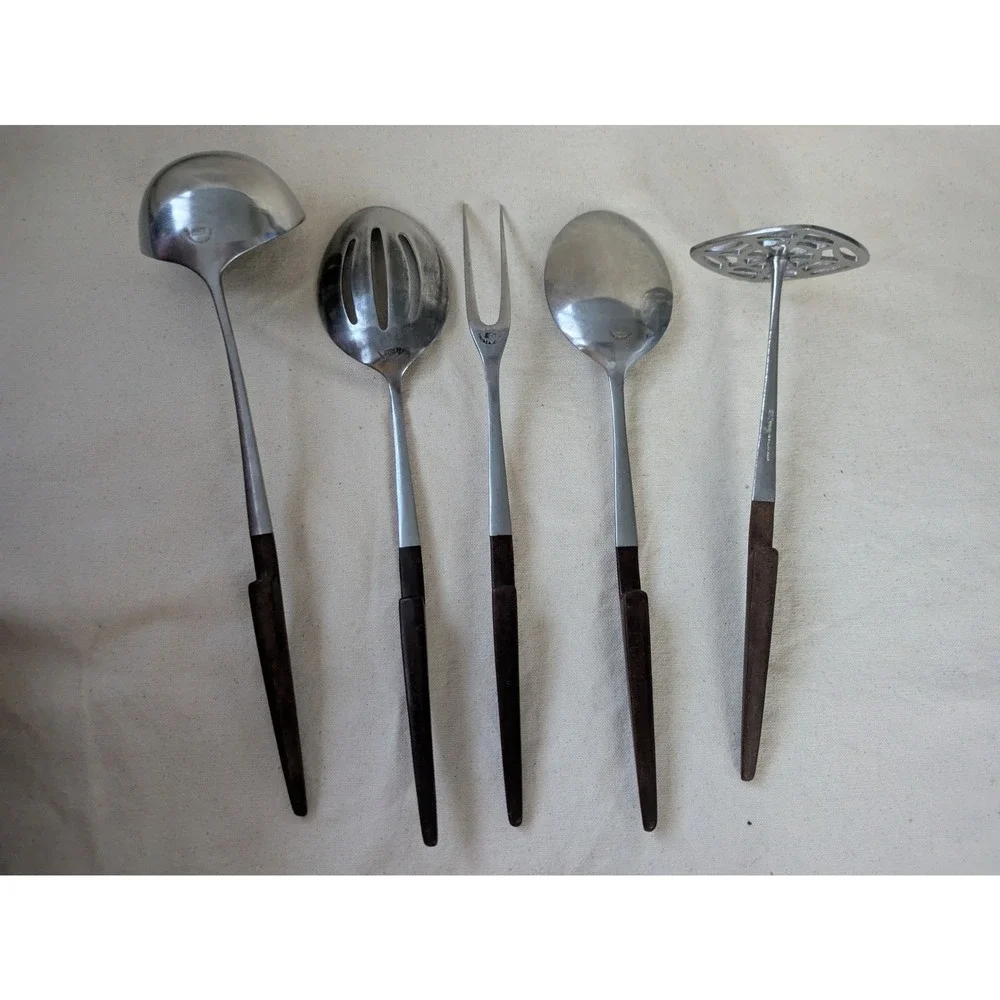 Lot of 5 Epic Forged Stainless Kitchen Utensil Set MCM Wood Handle Japan